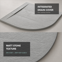 Receveur de douche carré gris clair doux ES-H1, surface en pierre BMC mince, classe C DIN 51097 avec couvercle de drain dissimulé