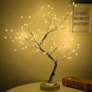 Lampu LED Dekorasi Pernikahan Rumah, Lampu Festival Meja Dapat Disesuaikan, Baterai USB, Lampu Pohon Kawat Tembaga, Pohon Palsu