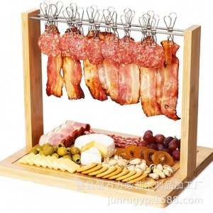 Bacon Clothesline Serving <b>Tray</b> Bamboo <b>Large</b> Drip Catcher Party Cheese Display Rack - Product Image 2
