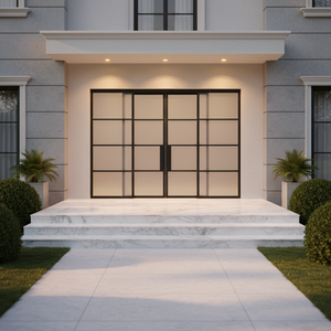 باب فرنسي حديث منزلق من الفولاذ مقاوم للرياح بزجاج مزدوج مقوى للاستخدام الداخلي/الخارجي في غرفة المعيشة والفيلا - Product Image 2