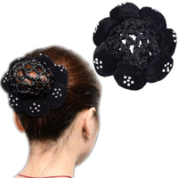 Couvre-chignon de ballet avec strass, fleur, élastique pour queue de cheval, maille tricotée, snood, filets invisibles pour patineuse, employée de banque