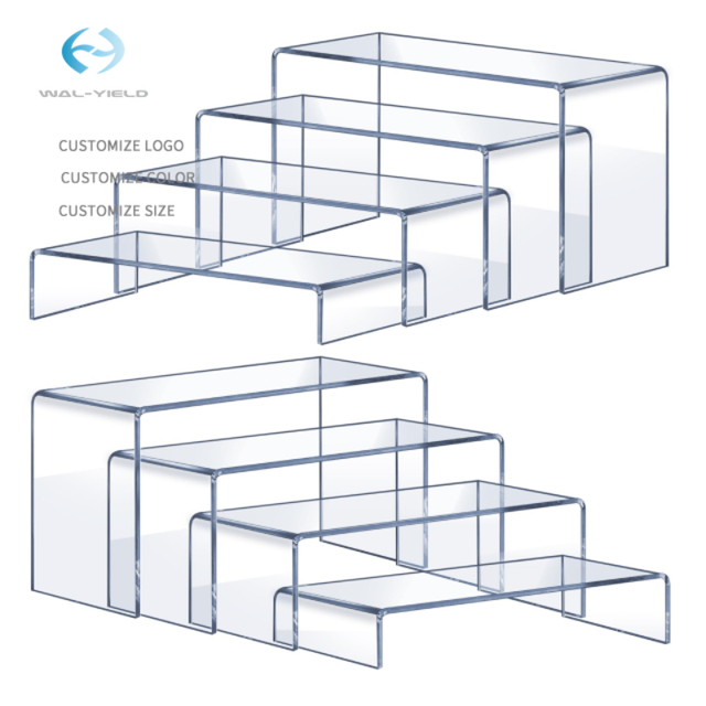 8 Pcs Eco-Friendly Clear Acrylic Display Risers 4 Sizes Rectangular Shelf for Garment Displays Table Decor