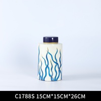 Boîte à thé moderne Boîte à thé en céramique dorée avec peinture aux algues bleues Bocaux de stockage couvercles pour distributeur de bonbons et céréales Rangement décoratif