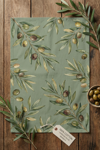 100% Cotton <strong>Tea</strong> <strong>Towels</strong> Vintage Olive Branch <strong>Sage</strong> <strong>Green</strong> Retro Style Kitchen Linens 40x60cm - Product Image 2