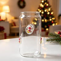 Gobelet en verre transparent, fabrication directe d'usine, réutilisable, pour boissons, verre à eau, motif en relief 3D personnalisé pour les fêtes de Noël