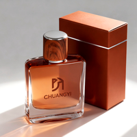 Flacon en verre pour huile essentielle, parfum, avec pompe et boîte, design élégant carré, personnalisable en gros, 30 ml, 50 ml, 100 ml