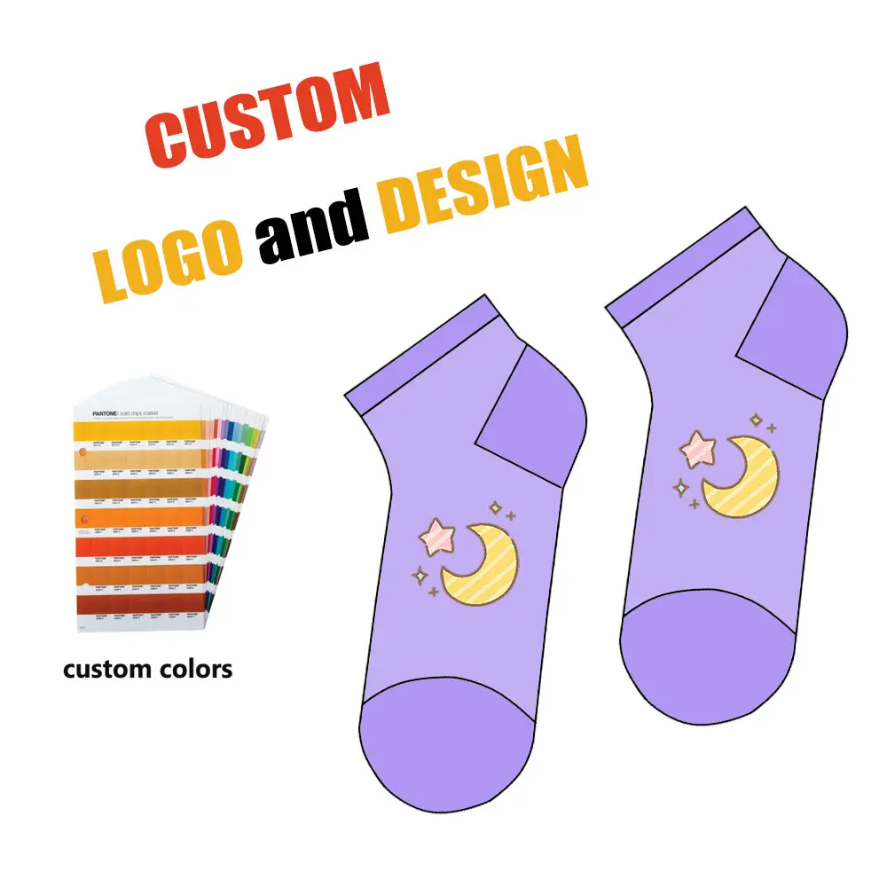 לוגו מותאם אישית באיכות גבוהה OEM אופנה משלו גרבי פוליאסטר קרסול אקארד עיצוב לקוח גרביים משלו
