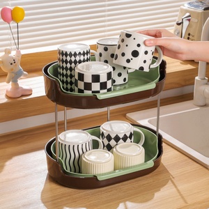 Factory Direct Modern Elegant Cup Organizer Freestanding Drain Water Large Capacity Holder Cup <b>Plastic</b> Storage Tray for Home - Product Image 1