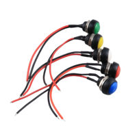 Saklar Tombol Tekan Sesaat 12mm Lubang Pemasangan 1/2 inci On Off Mini Bulat Tahan Air 5 Warna dengan Kabel Pra-solder PBS-33B