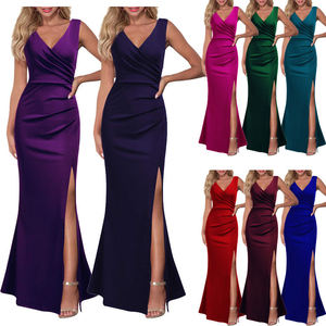 Ladies Night Club Evening Corset Prom Dresses Femme Maxi Thigh Split Satin Dress Women Sexy <span class=keywords><strong>Louise</strong></span> Silk Dress - Product Image 3