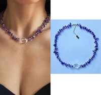 Collar Boho con Piedras Naturales, Amatista en Trozos y Colgante de Cristal de Cuarzo, Gema Morada con Cuentas, Regalo para Él o Ella
