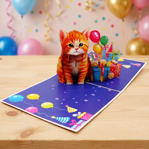 Carte pop-up 3D faite à la main, découpe de papier personnalisée, chaton de dessin animé, décoration de fête d'anniversaire, forme personnalisée, cadeau artisanal découpé - Product Image 4