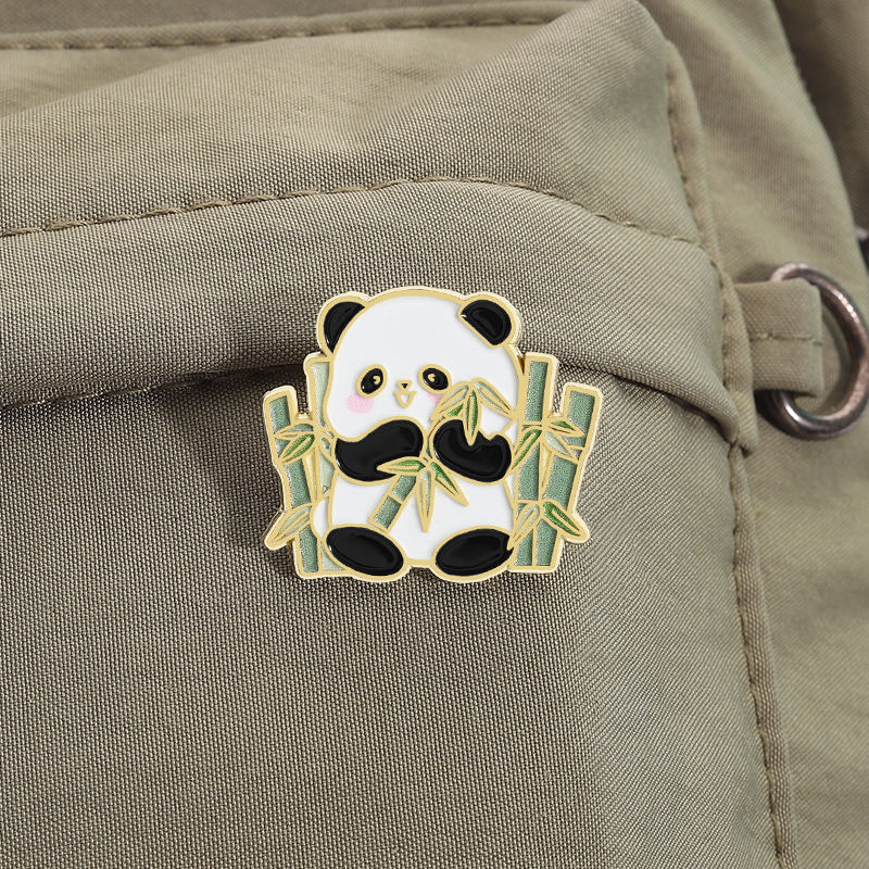 Cute Chinese National Treasure Panda Enamel Pin Cartoon Panda Eating Bamboo Brooch Lapel Badge Animal Jewelry Gift for Friends