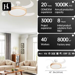 Modern 42-inch retractable invisible four-blade 3-color-temperature remote-controlled 6-speed <b>timer</b> ceiling fan <b>light</b> - Product Image 4
