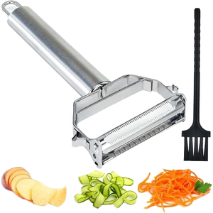 2 PCS Stainless Steel <strong>Peeler</strong> and Cleaning Brush Set 3 in 1 Double Blades Cutter Fruit Cucumber Vegetable <strong>Julienne</strong> Cutter Slicer - Product Image 1