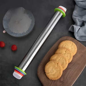 Rouleau à pâtisserie français en acier inoxydable de 16 pouces avec anneau de réglage d'épaisseur pour la pâtisserie et la confection de pâtes, rouleau à pâte en métal - Product Image 2