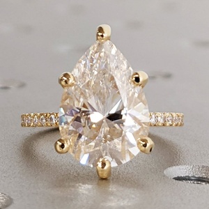 Gia Igi認定CVD HPHTラボ成長梨カットダイヤモンド婚約指輪女性用14K/18Kソリッドゴールド隠しハロー付き - Product Image 1