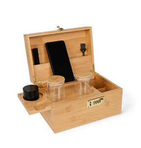 Flip Lid Bamboo Wood Storage Organiser Sliding Tray with Combination Lock Set