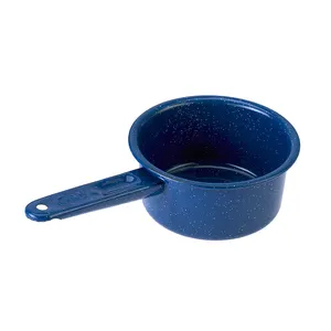 18cm 1 qt 야외 Enamelware 사용자 정의 로고 인쇄 캠핑 블루 얼룩덜룩 한 금속 에나멜 조리기구 냄비 작은 소스 팬