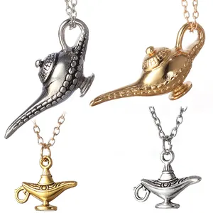 Fairy Tale Aladdin Magic Lamp Charm Pendant Necklace Metal Bulb Lighthouse Necklace Jewelry For Men Women