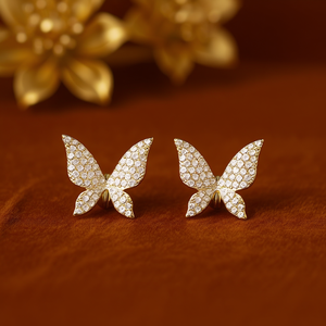 Orecchini a Perno E2530 a Forma di Farfalla in Oro Bianco con Cristalli e Strass per Donna, Gioielli Eleganti da Festa - Product Image 2