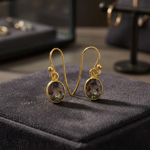 Boucles d'oreilles pendantes ovales tendance en argent 925 plaqué or pour femme Art Palace, serties de cristaux, monture classique, certifiées par un tiers, idéales pour les soirées - Product Image 3