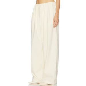 Pantalon décontracté drapé uni pour femme, coupe droite ample, respirant, taille haute, 100 % coton, été, mode ODM, polyvalent - Product Image 4