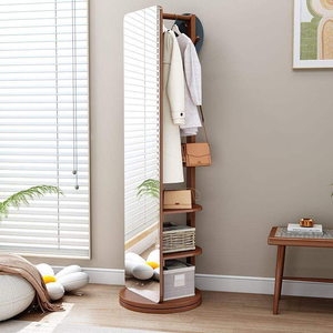 Specchio da terra in legno regolabile a 360 gradi con <span class=keywords><strong>appendiabiti</strong></span> girevole, elegante e mobile - Product Image 4
