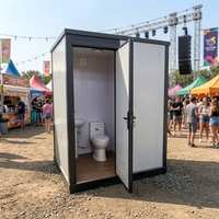 Cabine Sanitaire Conteneurisée Temporaire pour Chantier, avec Ventilateur, Porte Coulissante, Cadre en Acier, Écologique, Toilettes Portables Intégrées