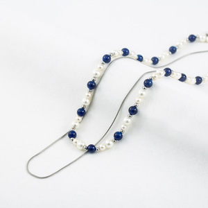 สร้อยคอประดับลูกปัดสองชั้น ไทเทเนียมสตีล สีน้ำเงินไคลน์ ประดับมุก สร้อยคอแบบซ้อนสำหรับผู้หญิง เครื่องประดับแฟชั่น - Product Image 4