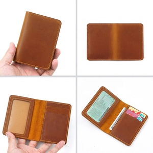 Custom Men's Crazy Horse Leather Hand Sewing Leather ID Card Holder Driver License Cover Wallet - Product Image 3
