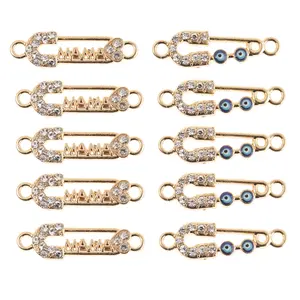New Design Gold Plating Enamel Evil Eye Pin Connector Charms Pendants For Jewelry Making DIY Handmade Bracelet Accessories