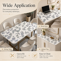 Nappe de table élégante en PVC noir et blanc à motifs floraux, facile à nettoyer, tapis décoratif pour table, protection anti-rayures pour la surface des meubles
