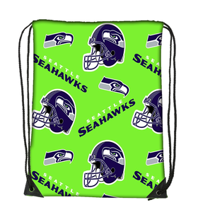 Seattle Seahawks Custom Logo Promotional Gift Polyester Shopping Drawstring Bag Draw String Bags Sport Gym Backpack