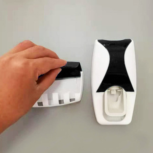 Automatic Toothpaste Dispenser Set With Toothbrush Holder Adhesive Installation Black Color For Bathroom Use - Product Image 1