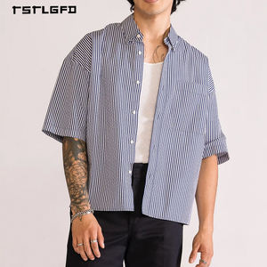 Chemise boutonnée à manches courtes pour homme, coupe ample, rayée, col rabattu, style streetwear oversize - Product Image 1