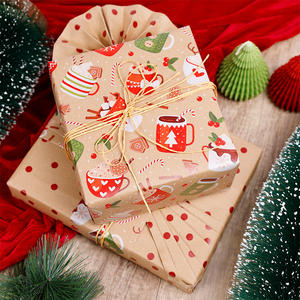 Venta al por mayor 80g doble cara Kraft impresión Navidad personalizado 43cm X 10m rollo de papel de regalo para el embalaje - Product Image 6