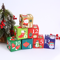 Boîte de calendrier de l'avent personnalisée avec dessin animé, 24 jours de compte à rebours, boîte de calendrier de l'avent de Noël, boîte plate en forme de cube pour cadeau de fête