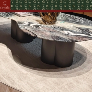 Mesa de Centro de Mármol Morado Violeta Kinawa GOLDKING, Tres Patas de Metal Negro, Estilo Moderno para Sala de Estar, Fabricante OEM ODM Directo de Fábrica - Product Image 6