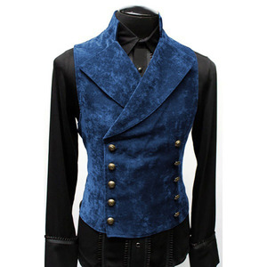 RNSHANGER <strong>Mens</strong> Gothic Steampunk <strong>Velvet</strong> Vest Retro Medieval Victorian <strong>Waistcoat</strong> <strong>Men</strong> Stand Collar Double Breasted Cosplay Vest - Product Image 4