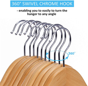 Appendiabiti in legno massello appendiabiti per <span class=keywords><strong>vestiti</strong></span> colori naturali 20 pz con scanalature e ganci cromati a 360 gradi - Product Image 3
