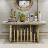 Table console moderne de luxe en direct d'usine avec miroir, marbre doré, entrée, hôtel, salon, villa, table d'appoint, table de couloir