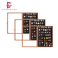 Cadre de présentation pour badges et broches en bois de noyer, ouverture frontale, directement de l'usine, pour collectionneurs, à poser sur mur ou table