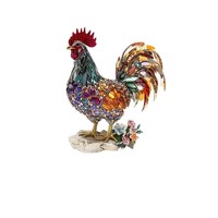 Figurine de coq en cristal ornée de pierres, statue d'animal en émail, ornement de table Feng Shui pour la décoration de salon et de maison