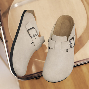Sabot a Zoccolo da Donna di Alta Qualità con Fibbia, Suola Comoda <span class=keywords><strong>in</strong></span> Sughero, Interamente <span class=keywords><strong>in</strong></span> <span class=keywords><strong>Pelle</strong></span> Scamosciata di Vitello, Taglie USA 4-15, Vendita Diretta dalla Fabbrica - Product Image 5