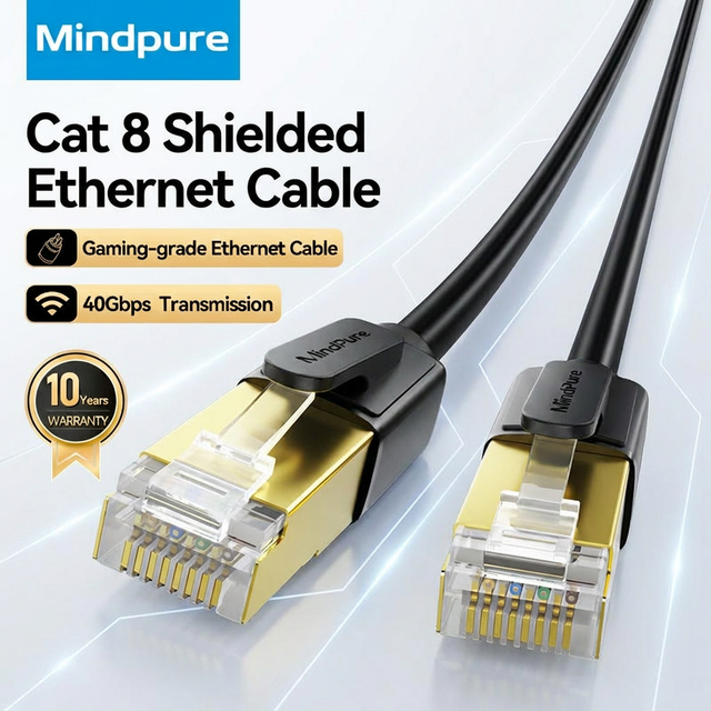 Mindpure Ultra High Speed Triple Shielded Cat8 Network Cable 40G 2000MHz Pure Copper Ethernet Cord with Gold Plated 0.5-20m 8P8C