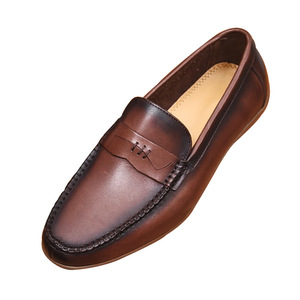 Mocassins en cuir véritable pour hommes, bout rond, à enfiler, respirants, pour le bureau, la carrière, chaussures habillées d'été - Product Image 4