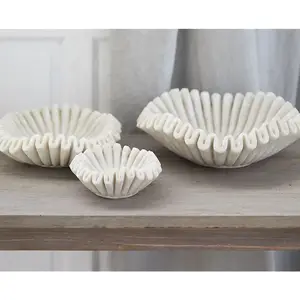 Wholesale Marble Trinket Bowl Home Flower Design Natural Stone Italian Carrara White Marble Onyx Fruit Decor Bowl