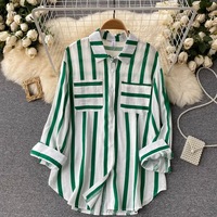Vente en Gros de Nouveaux Vêtements Grandes Tailles Femme, Blouse Rayée Manteau Style Coréen Décontracté Ample pour Femmes