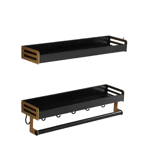 GG319 Space Aluminium Wandmontage Plank Metalen Keuken Organizer Rekken Enkele Laag Gebruiksvoorwerpen Organizador Met Haken